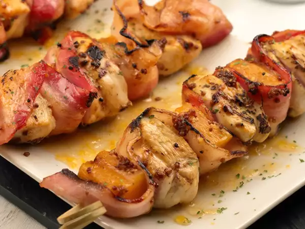 Receta Brochetas de pollo, bacon y calabaza