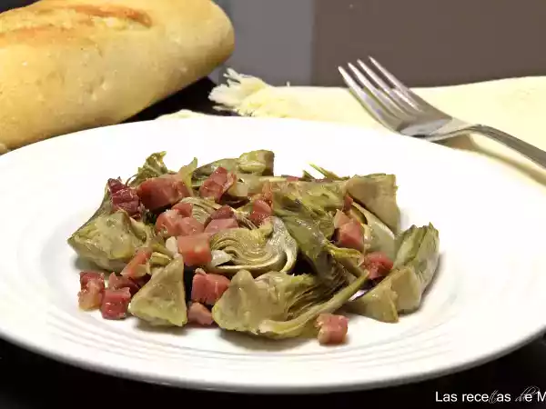 Receta Alcachofas con jamón al microondas