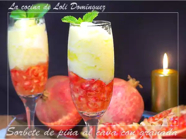 Receta Sorbete de piña al cava con granada