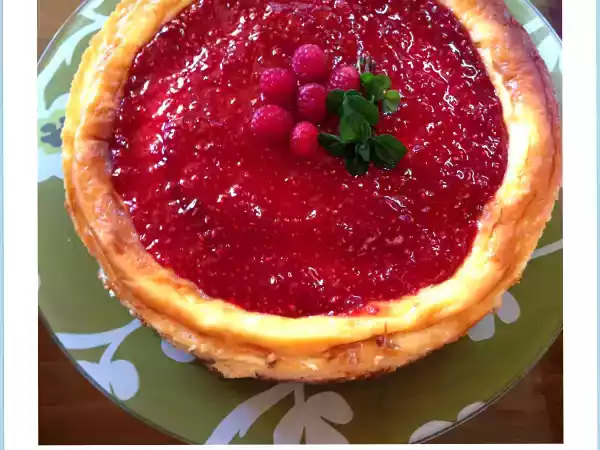 Receta Tarta de queso y chocolate blanco con confitura casera de frambuesas