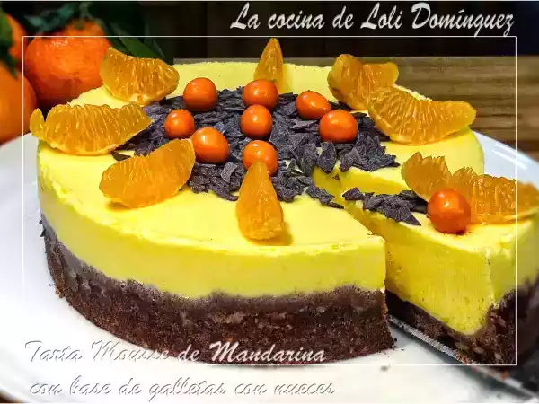Receta Tarta Mousse de Mandarina con base de galletas con nueces