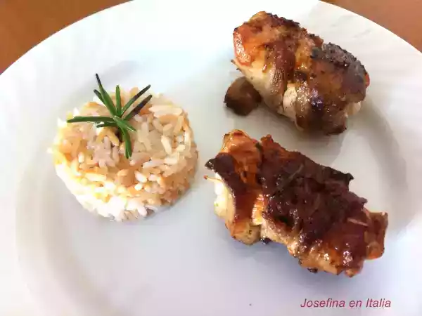 Receta Rollos de pollo y tocino/ involtini di pollo e pancetta