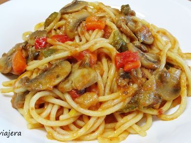 Receta Espaguettis con champiñones y vermouth