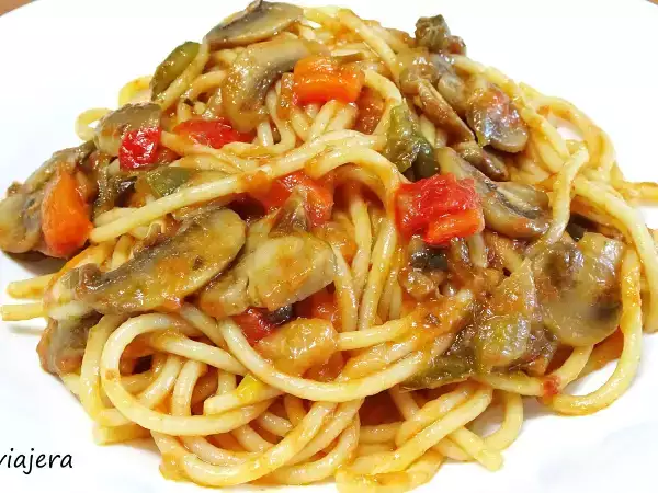 Receta Espaguettis con champiñones y vermouth