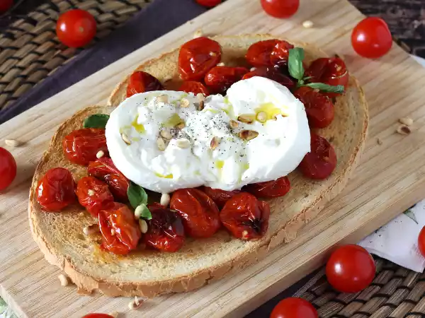 Receta Bruschetta de tomate asado y burrata