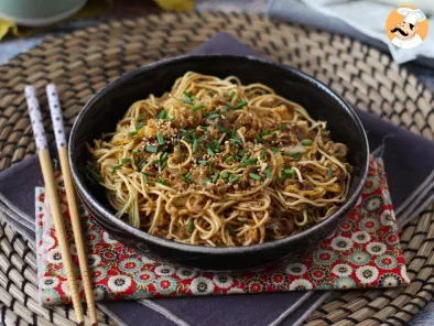 Receta Wok de fideos chinos, verduras y proteina de soja texturizada ¡una receta vegana!
