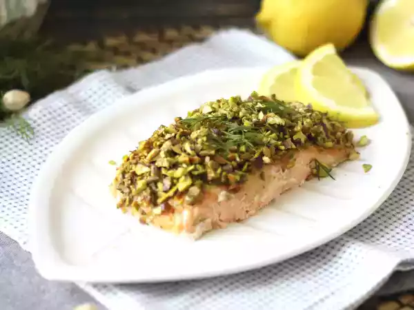 Receta Salmón en costra de pistachos