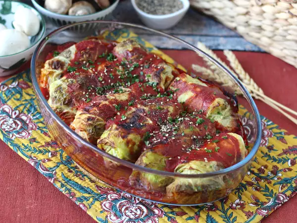 Receta Rollitos de col rellenos de setas, arroz y miso