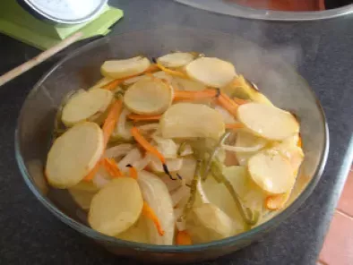 Receta Patatas con verduras al brandy.