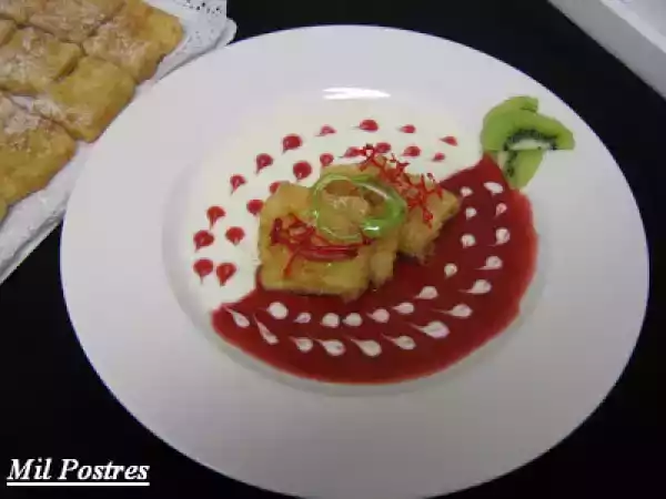 Receta Crema frita de mascarpone con dos salsas