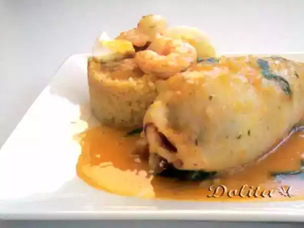 Receta Calamares rellenos de merluza y langostinos
