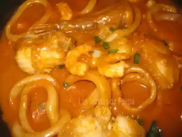 Receta Calamares y rape a la americana