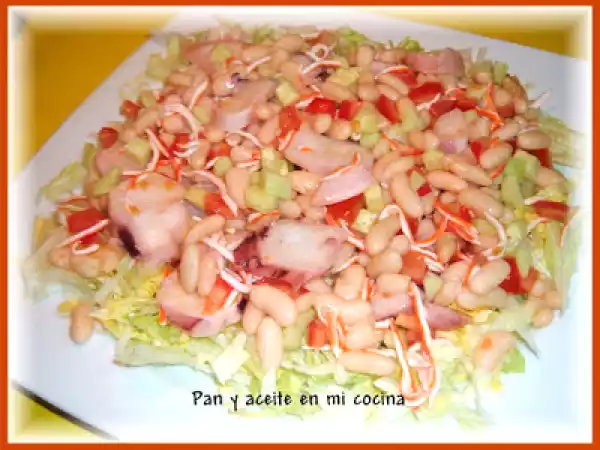 Receta Ensalada de alubias con pulpo y coraliños de mar