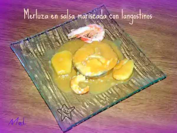 Receta Merluza en salsa mariscada con langostinos