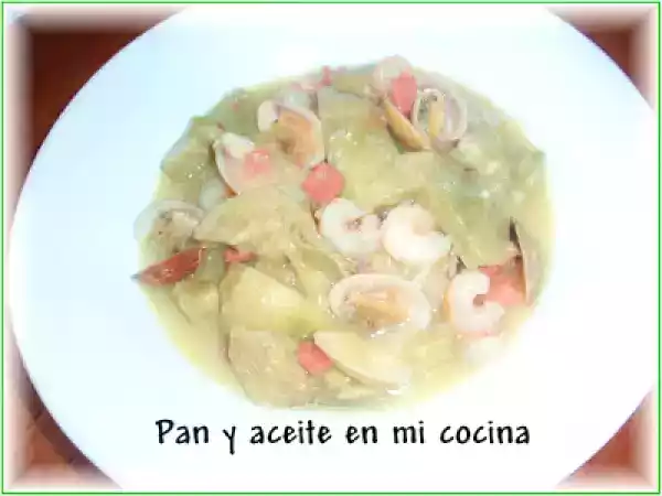 Receta Alcachofas con almejas y gambas