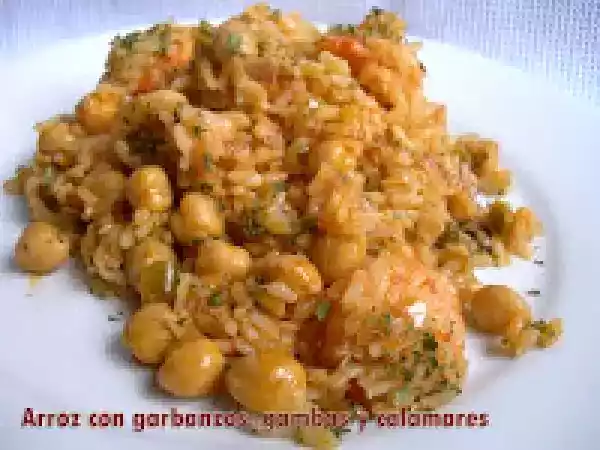 Receta Arroz con garbanzos gambas y calamares