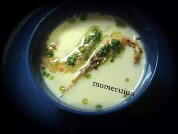 Receta Crema de espárragos blancos con gambas
