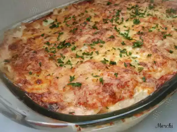 Receta Lasaña de calabacín, ajetes y gambas