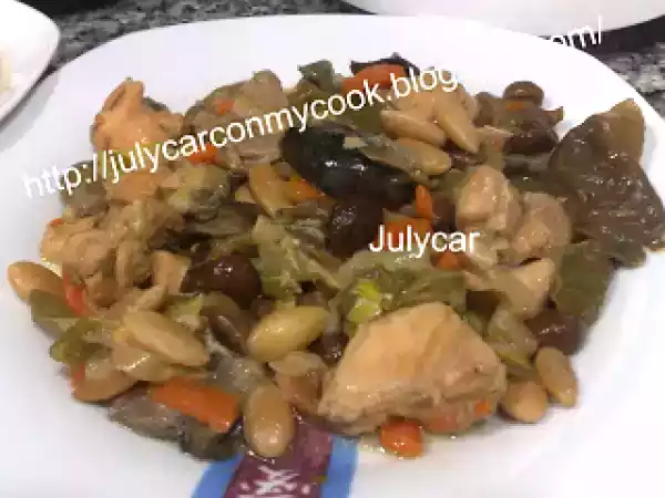 Receta Pollo con almendras, setas y soja