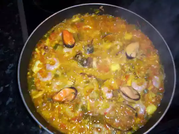 Receta Paella de mariscos (para dos).