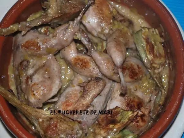 Receta Cazuelita de codornices con alcachofas