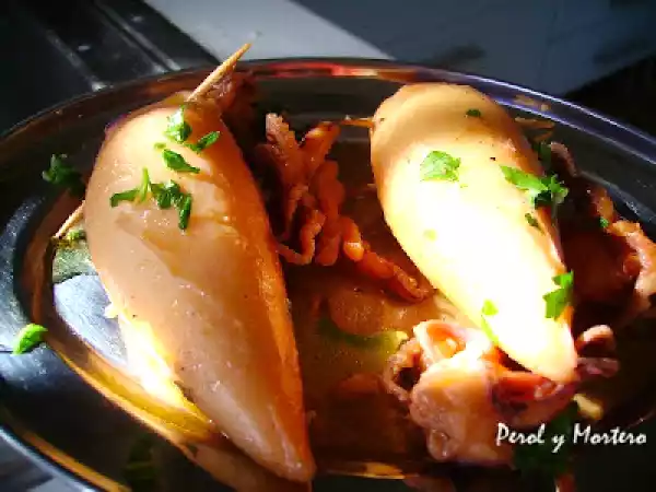 Receta Calamares rellenos de jamón y gambas