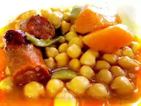 Receta Garbanzos con chorizo y calabaza