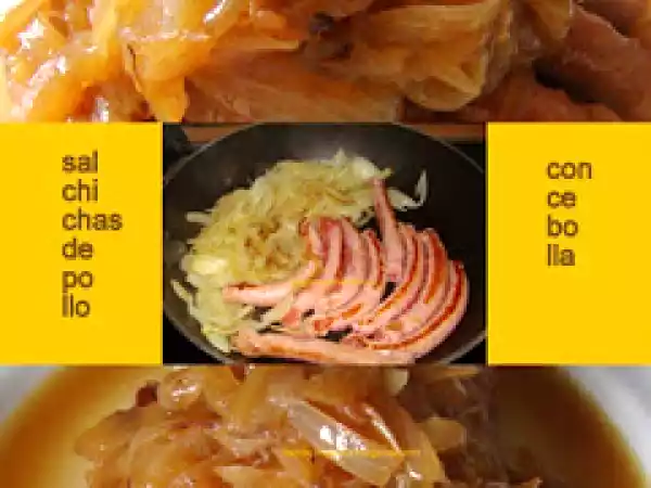 Receta Salchichas de pollo encebolladas