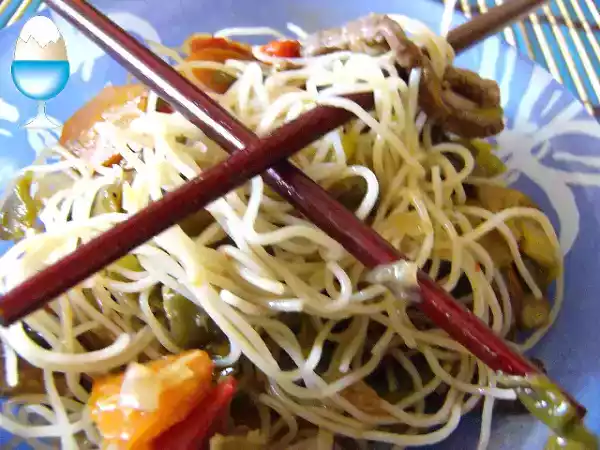 Receta Fideos de arroz con ternera teriyaki