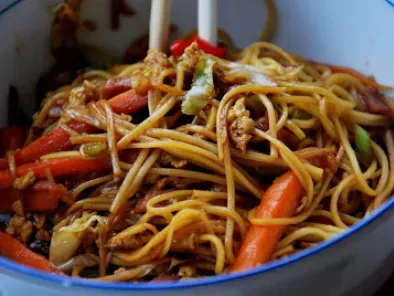 Receta Noodles con verduras y bacon