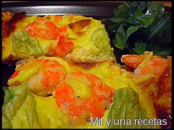 Receta Quiche con flores del calabacín y langostinos