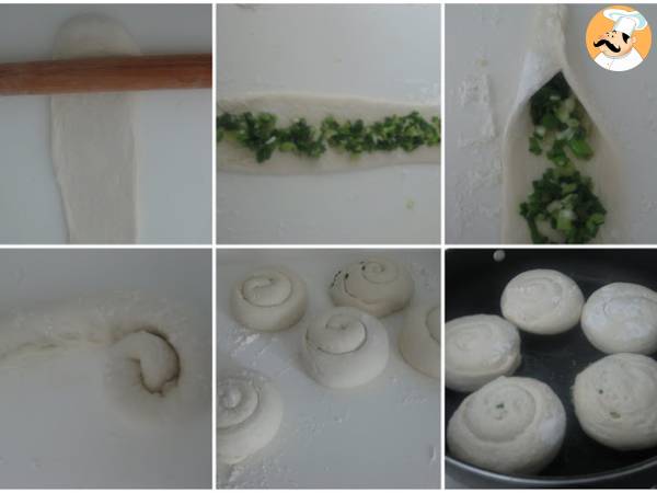 Caracolas de cebolleta, pan de cebolleta chino - Preparación paso 1
