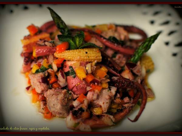 Ensalada de atún fresco, rejos y vegetales. - Preparación paso 1