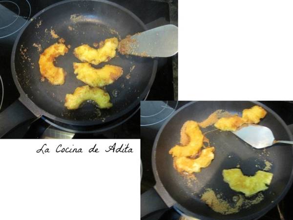 Surtido de helados, con piña caramelizada y bizcocho esponja - Preparación paso 4