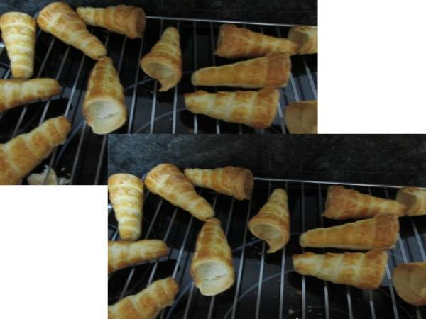 Conos de hojaldre, rellenos de nata - Preparación paso 3