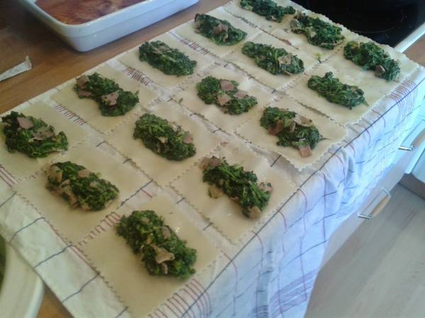 Canelones de espinacas y beicon - Preparación paso 1