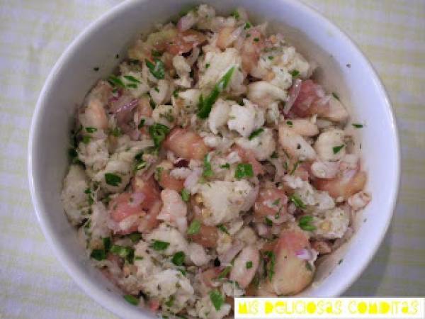 Ceviche de merluza y gambas - Preparación paso 2