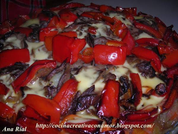 Pastel de verduras y setas con queso Edam gratinado - Preparación paso 6