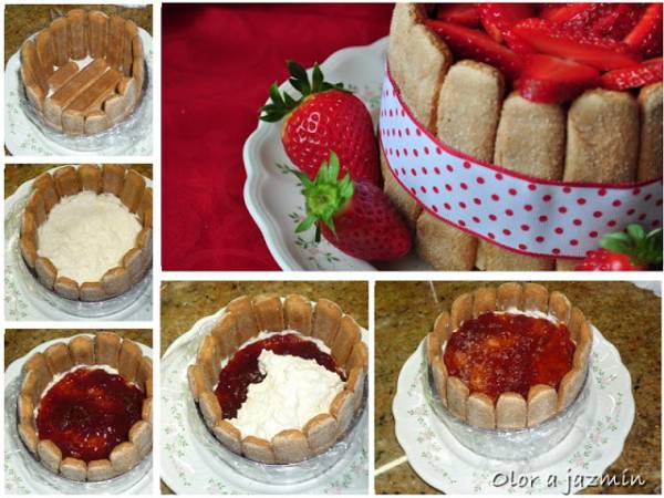 Charlota de fresones y crema - Preparación paso 2