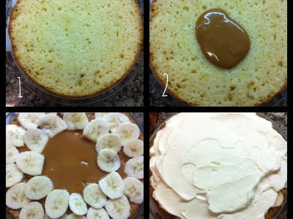 Pastel con nata, dulce de leche y plátanos, Banoffee cake - Preparación paso 4