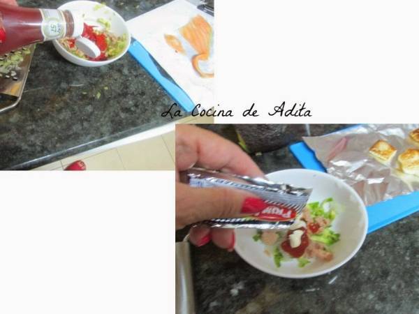Cóctel con canapés de aguacate y bonito - Preparación paso 4