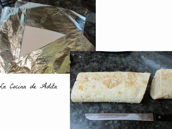 Tronco relleno de turrón con bizcocho esponja de pistacho - Preparación paso 7