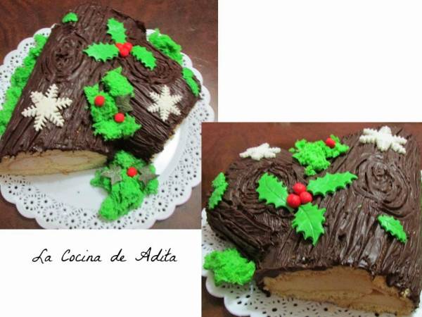 Tronco relleno de turrón con bizcocho esponja de pistacho - Preparación paso 12