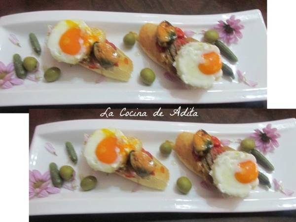 Tapa de huevo a baja temperatura, con escalibada y mejillón - Preparación paso 6