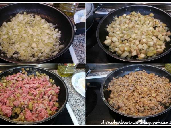 Pimientos del piquillo rellenos de carne y berenjena - Preparación paso 2