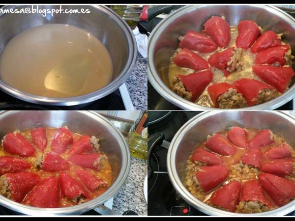 Pimientos del piquillo rellenos de carne y berenjena - Preparación paso 3