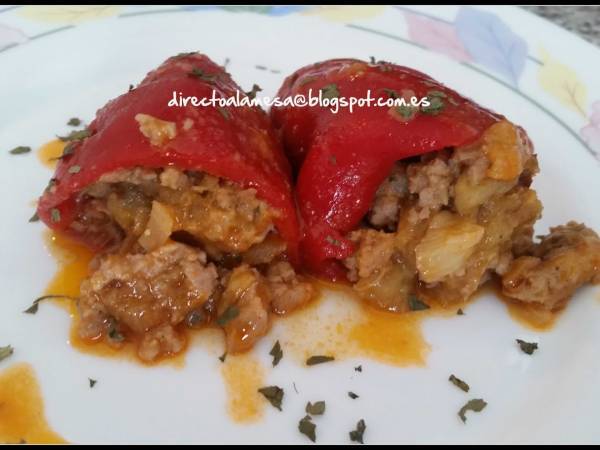 Pimientos del piquillo rellenos de carne y berenjena - Preparación paso 4