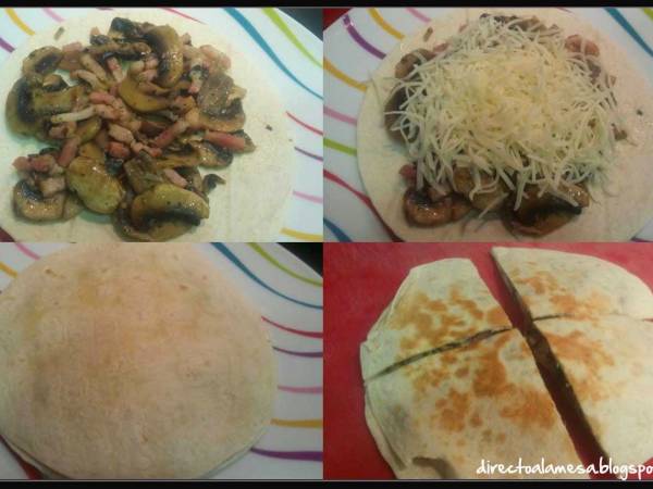Quesadillas de champiñones y bacon - Preparación paso 3