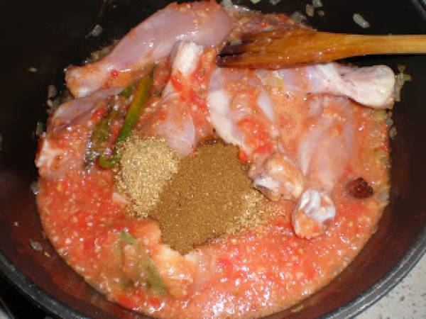 Pollo con espinacas, tradicional plato indio - Preparación paso 4