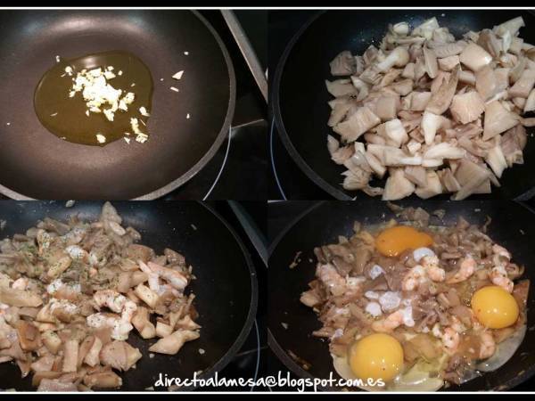 Revuelto de langostinos y setas - Preparación paso 1